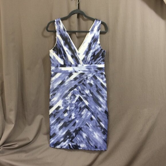 Ann Taylor Dress Blue Watercolor Raw Edge Fabric Chiffon Sheath Polyester 10P - Picture 4 of 4